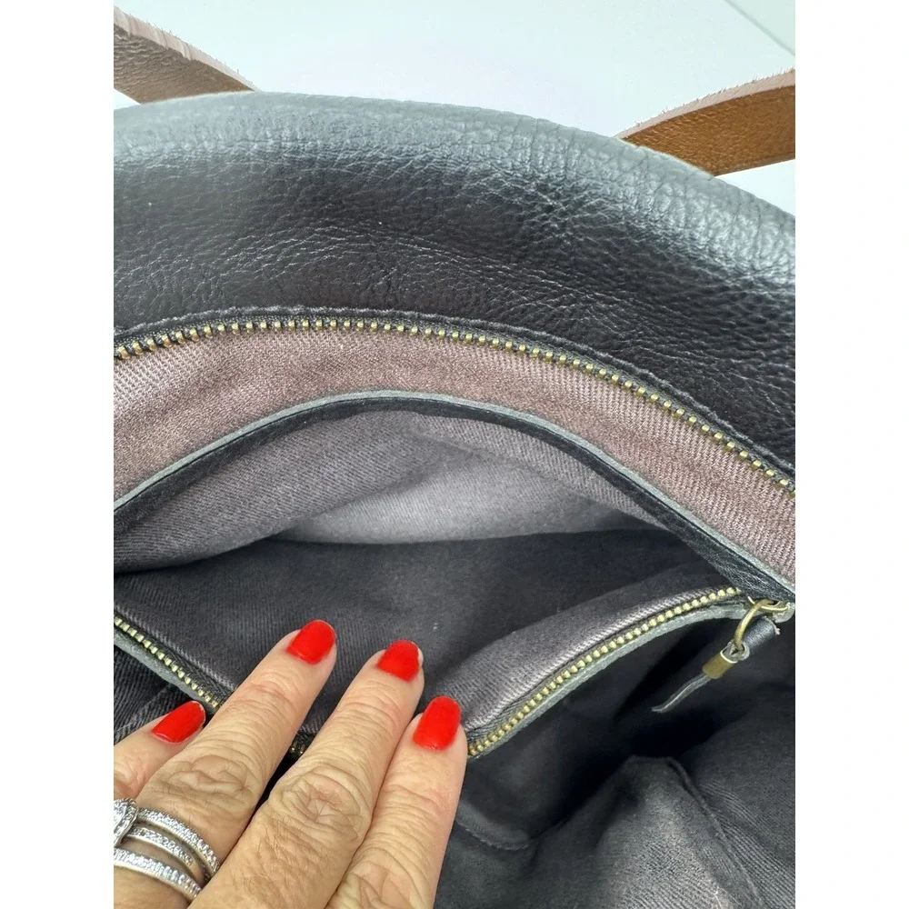 Madewell Black Thick Leather Zip Closure Double Handle Satchel Shoulder Bag‎